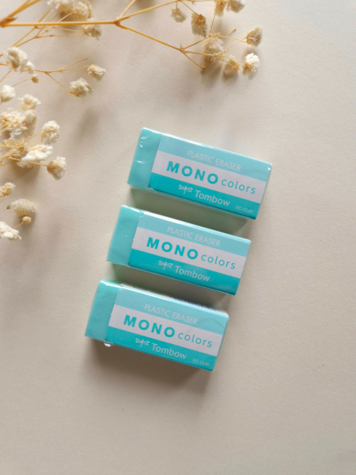 Three Tombow MONO Colors Erasers in Green