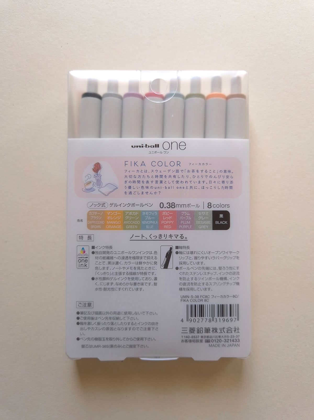 Uni-ball One 0.38 mm FIKA Colour – back packaging