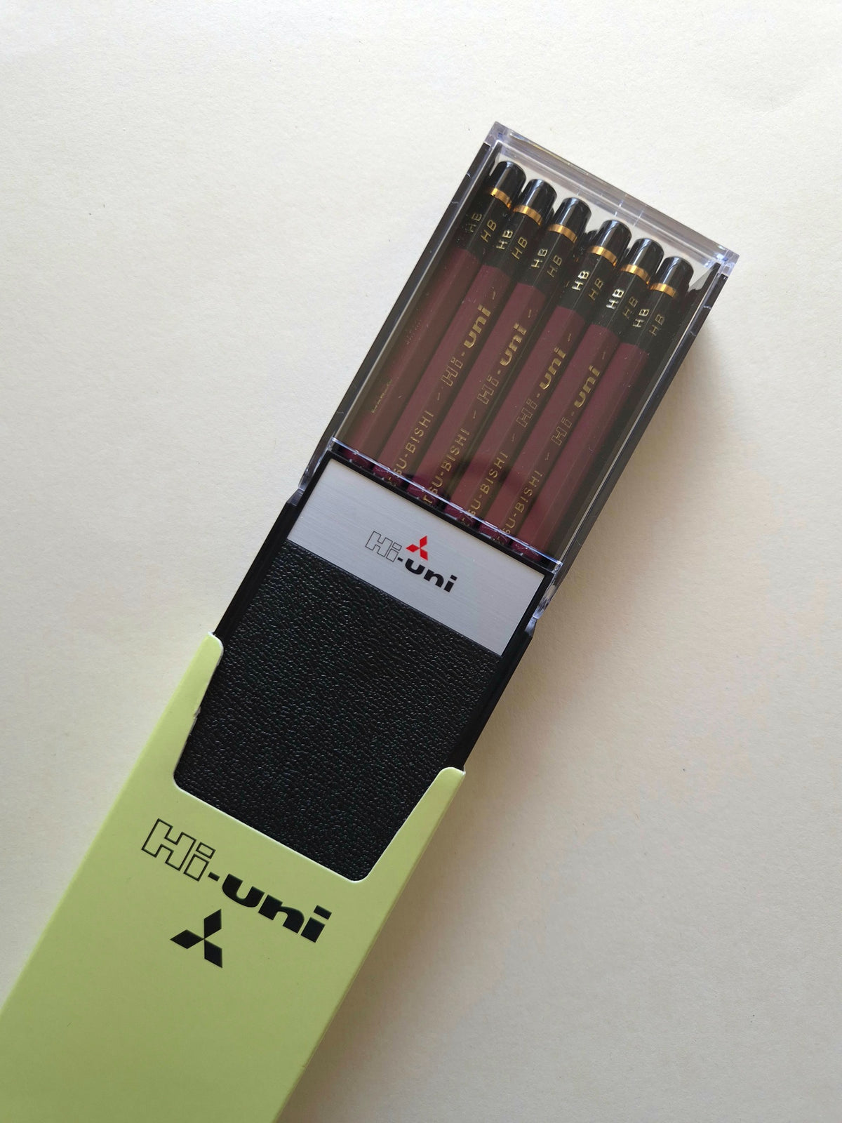 Uni Hi-Uni HB Pencils – Set of 12 open presentation box